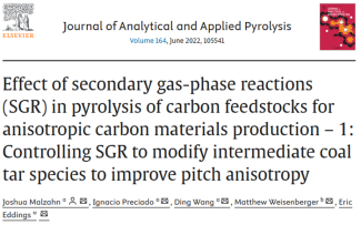 An academic paper: Effect of secondary gas-phase reactions (SGR) in pyrolysis of carbon feedstocks for anisotropic carbon materials production - 1: Controlling SGR to modify intermediate coal tar species to improve pitch anisotrophy