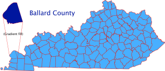 A county map of Kentucky with Ballard County enlarged and labeled