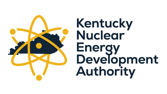 A logo of a dark outline of the commonwealth of Kentucky with a yellow atomic symbol over it. To the right are the words "Kentucky Nuclear Energy Development Authority".