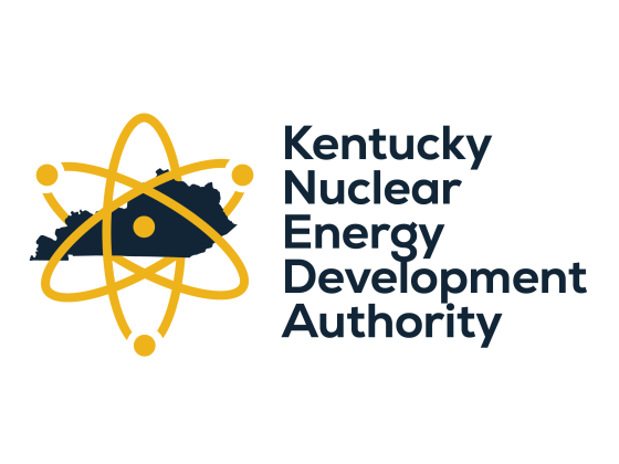 A logo of a dark outline of the commonwealth of Kentucky with a yellow atomic symbol over it. To the right are the words "Kentucky Nuclear Energy Development Authority".